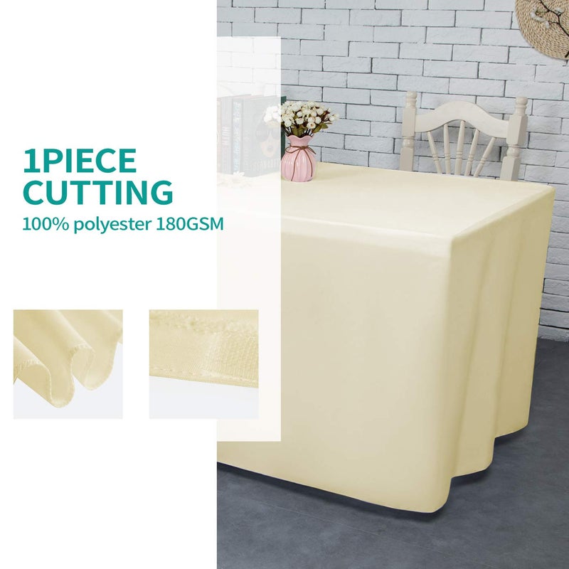 Surmente Ivory Fitted Tablecloths for 6 Foot Rectangle Tables, Ivory Table Covers for Weddings, Banquets, or Restaurants - Image 5